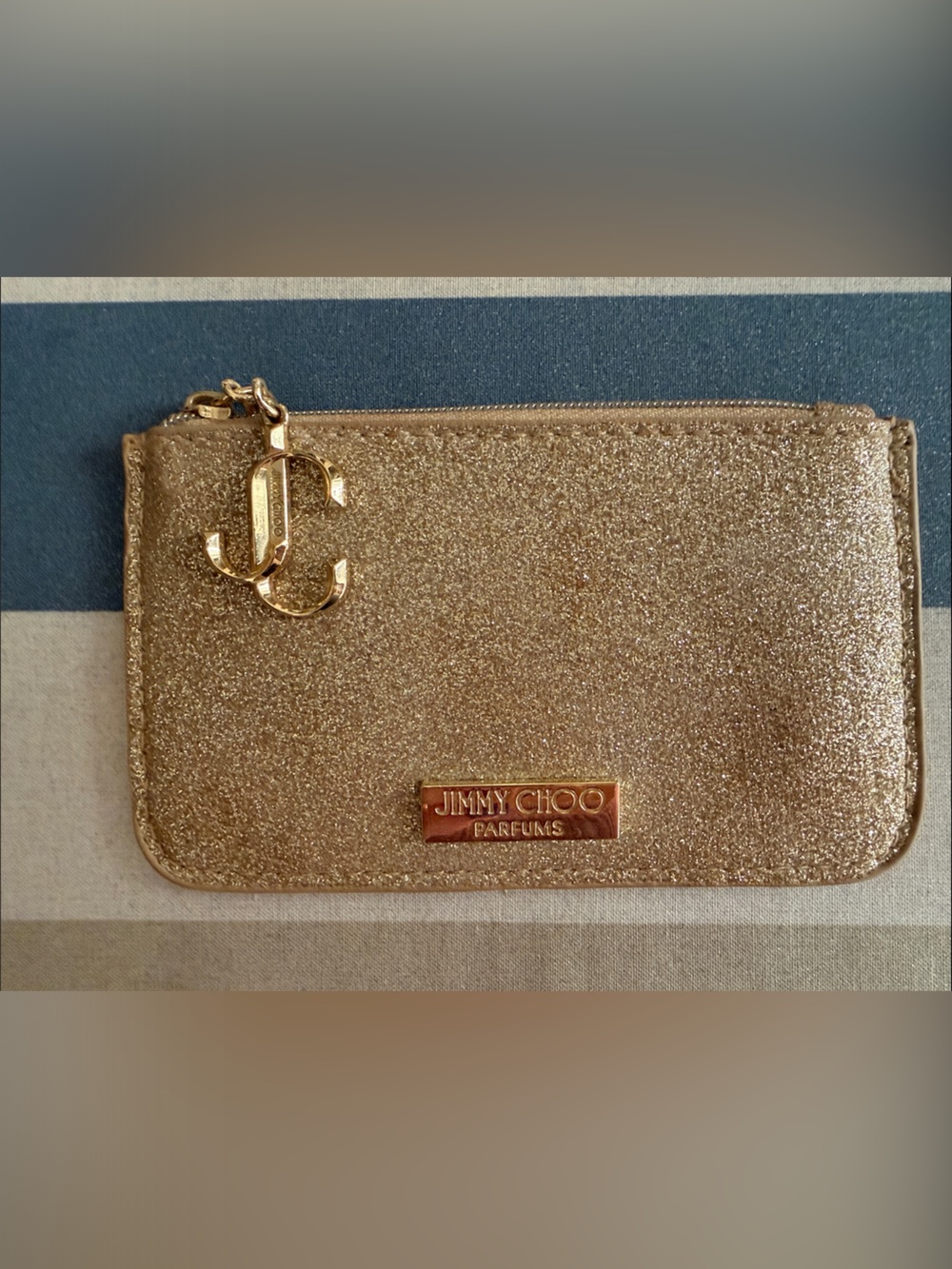 Jimmy Choo Gold Glitter Zip Phone Wallet Case